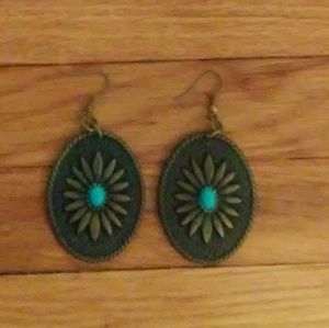 Brass earring set with turquoise bead setting